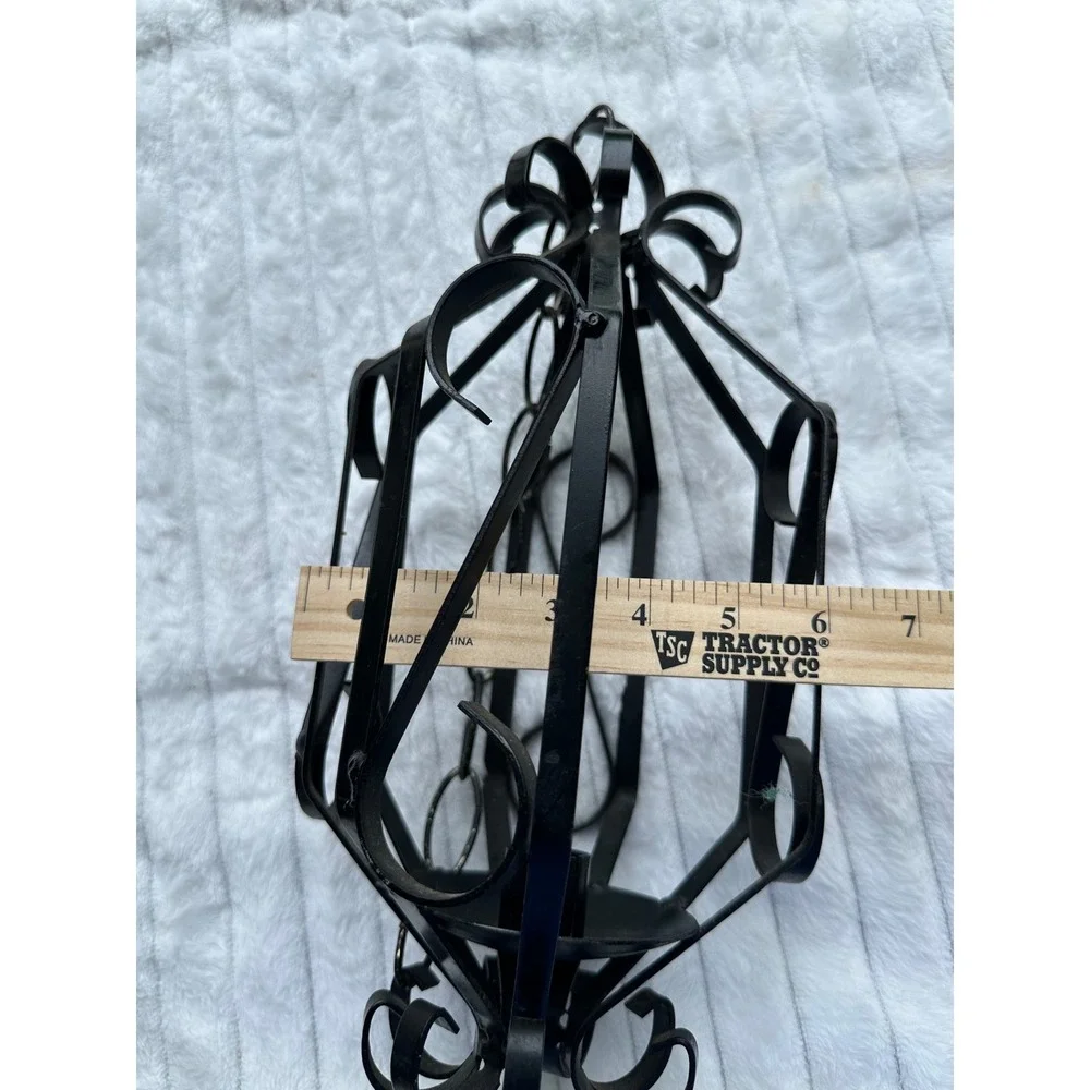 Vintage Black Wrought Iron Hanging Scroll Candle Lantern Gothic Decor 10 inch